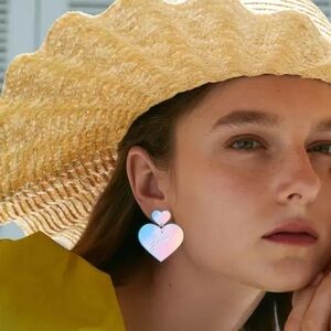 Taylor Swift Lover Laser Heart Shape Iridescent Stud Back Pierced Earrings